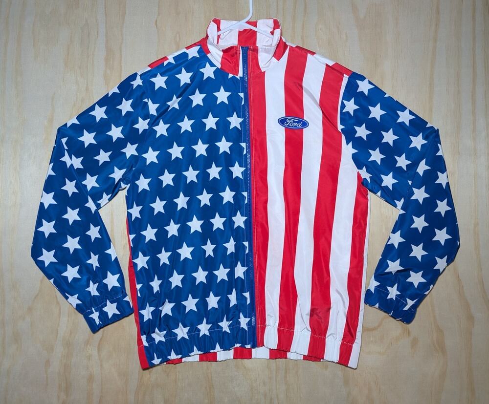 Ford Mustang Men's Large American Flag Jacket Windbreaker Forever 21